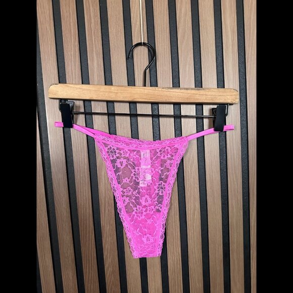 New Victoria's Secret Thong Large Womens Pink Lacey Panties String Sheer - Picture 1 of 5